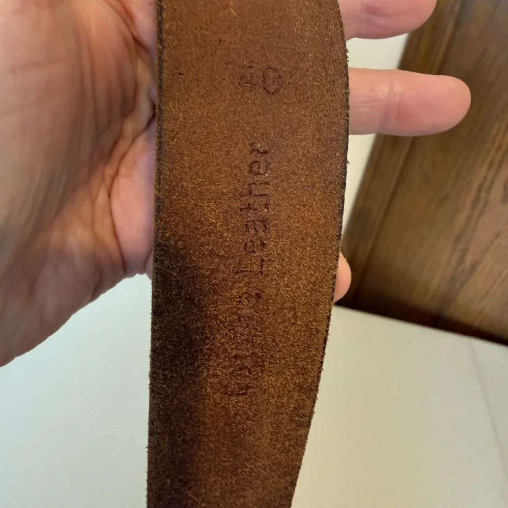 Timberland Mens Leather Belt 40 Brown Rugged Brass Buckle Casual Stitch Detail